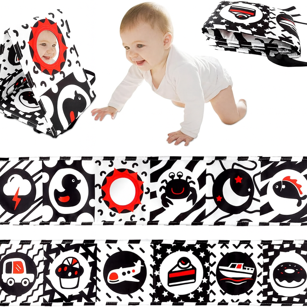 High contrast tummy time baby book with mirror for 0-6 months