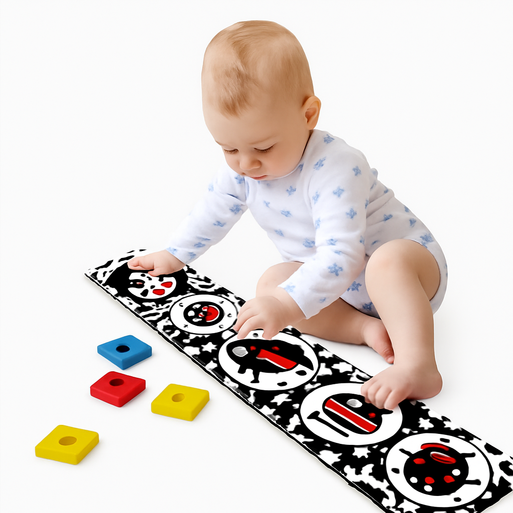 High contrast tummy time baby book with mirror for 0-6 months