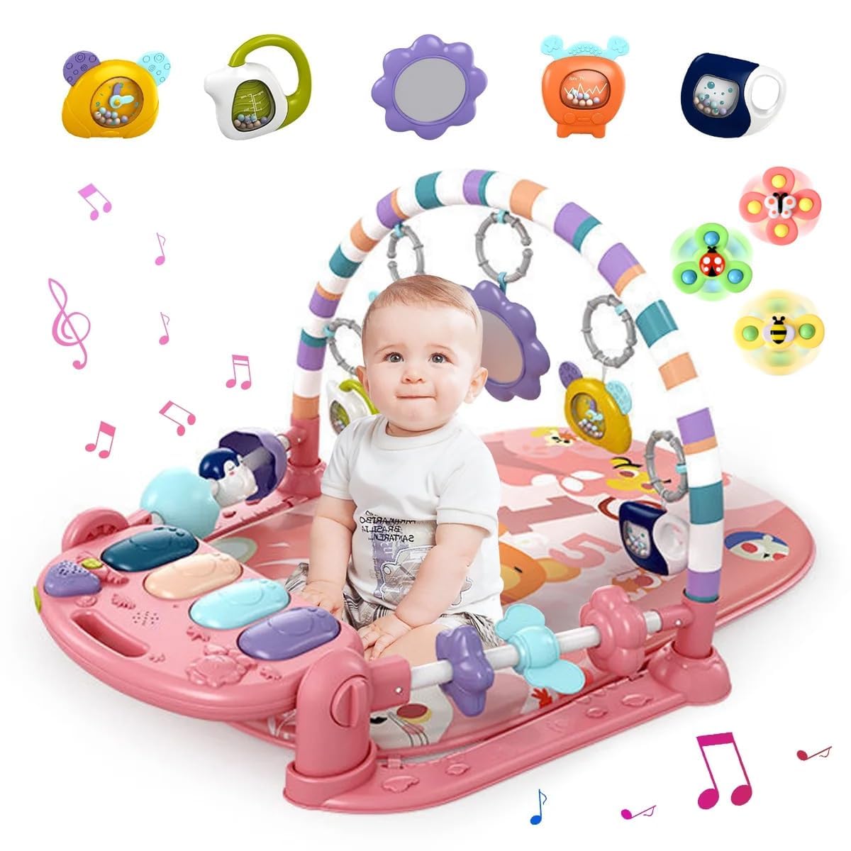 Baby gym piano play mat with music lights and hanging toys 0 to 12 months