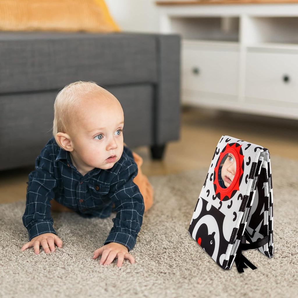High contrast tummy time baby book with mirror for 0-6 months