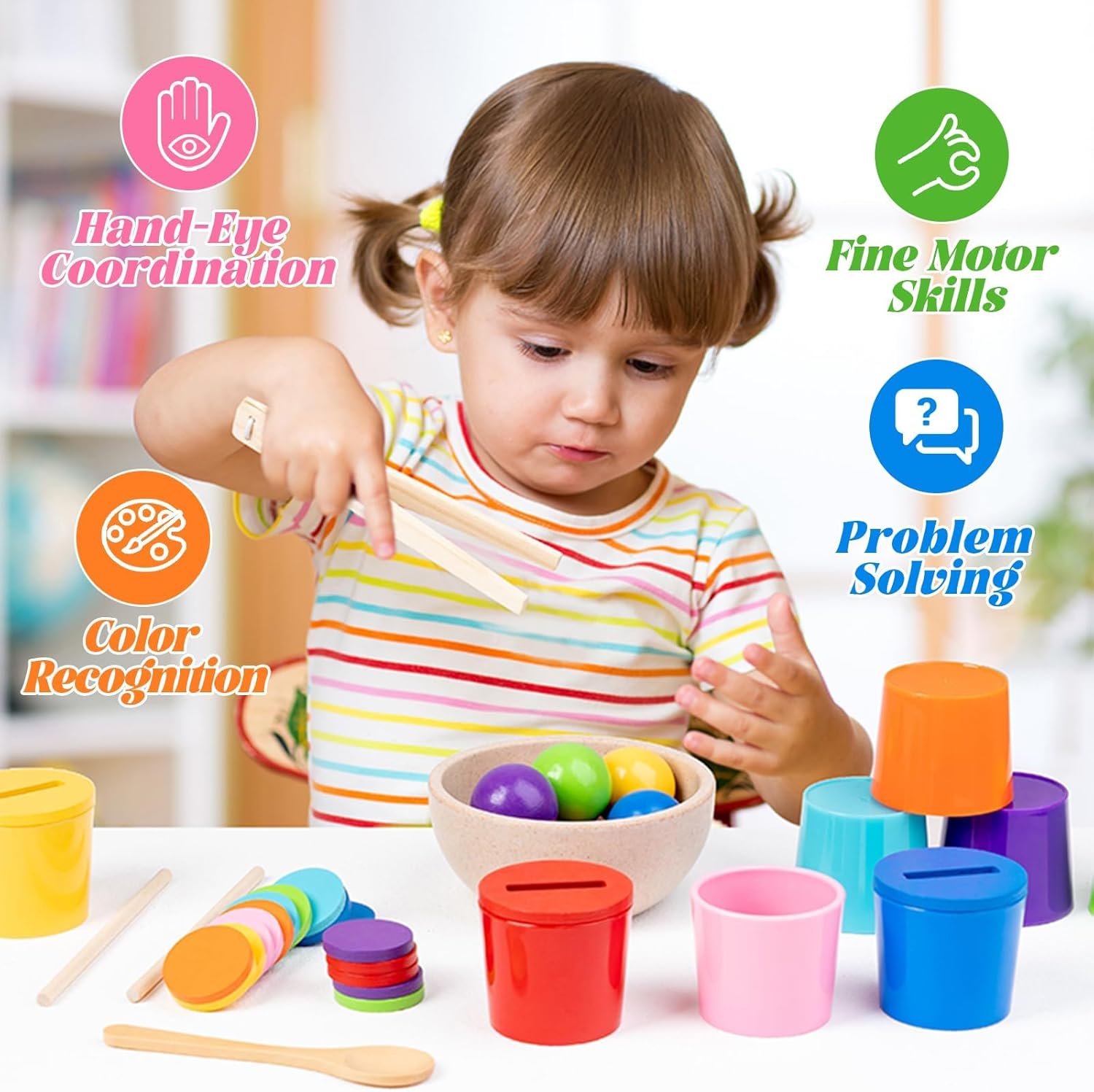 Rainbow sorting cups and ball colour matching toy for toddlers