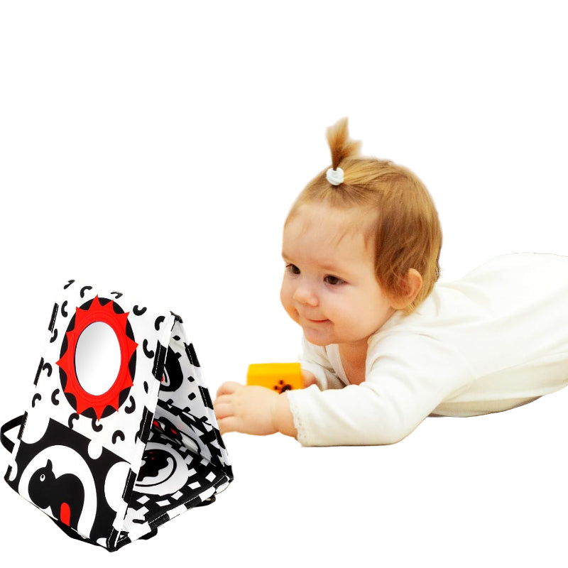 High contrast tummy time baby book with mirror for 0-6 months
