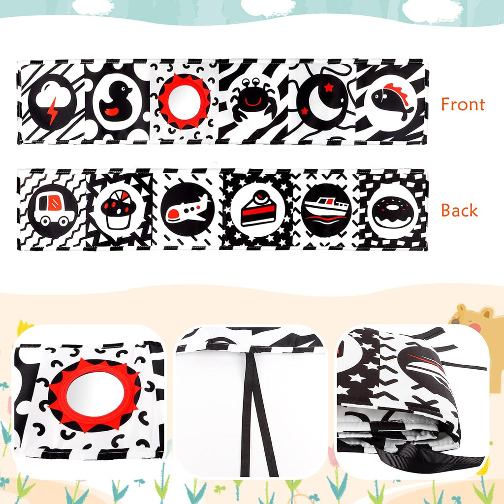 High contrast tummy time baby book with mirror for 0-6 months