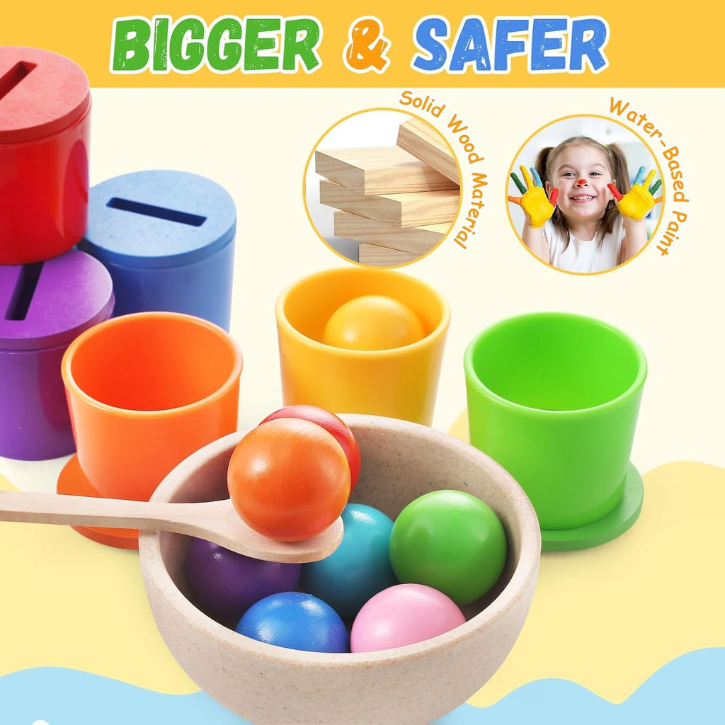 Rainbow sorting cups and ball colour matching toy for toddlers
