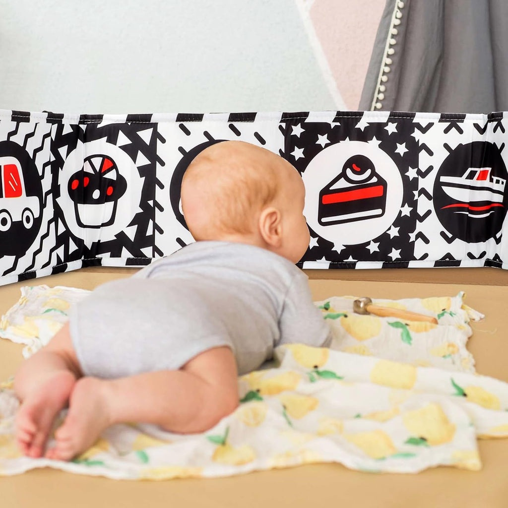 High contrast tummy time baby book with mirror for 0-6 months