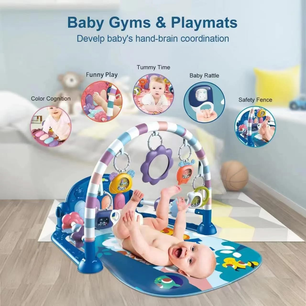 Baby gym piano play mat with music lights and hanging toys 0 to 12 months