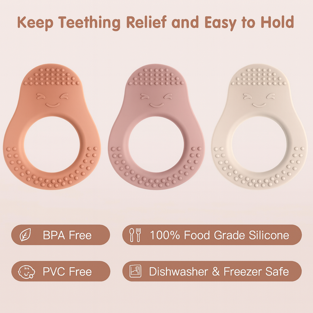 Avocado silicone teething ring set for babies 3 to 12 months