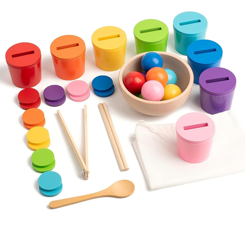 Rainbow sorting cups and ball colour matching toy for toddlers