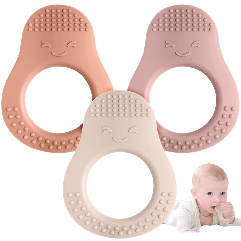 Avocado silicone teething ring set for babies 3 to 12 months